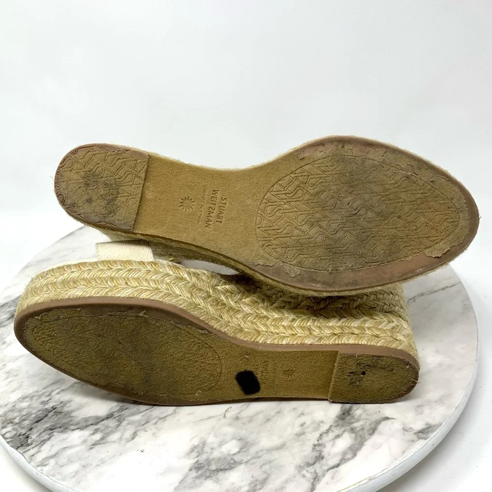 Stuart Weitzman Floria Cream Canvas Espadrille Wedges 8.5 Coastal Resortwear - Picture 8 of 16